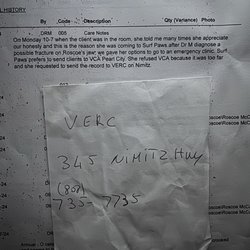 Surf Paws Animal Hospital - The referral given to me by surf paws. Then the backdated LIE and note written.
