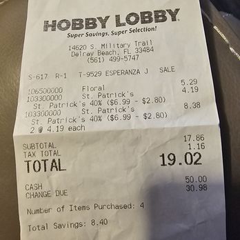 Hobby Lobby - My change was $30.96 short changed, when I questioned it, I was told by employee I ran out of pennies! - Home Decor Near Me - Delray Beach, Florida Hobby Lobby - My change was $30.96 short changed, when I questioned it, I was told by employee I ran out of pennies! - Home Decor Near Me - Delray Beach, Florida