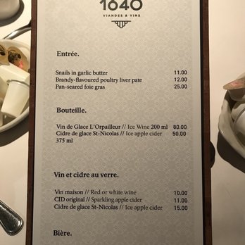 Bistro 1640 - Appetizers and drink list - French Near Me - Quebec City, Quebec Bistro 1640 - Appetizers and drink list - French Near Me - Quebec City, Quebec