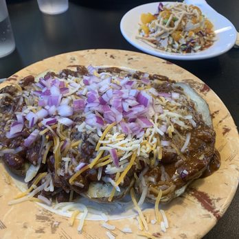 Cafe 235 - Chili cheese baked potato was sooooooo good! - Desserts Near Me - Toledo, Oregon