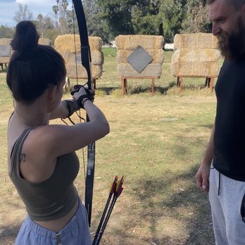 Area Archery - Aiming at the first target with the instructor, Cyril - Archery Near Me - Van Nuys, California