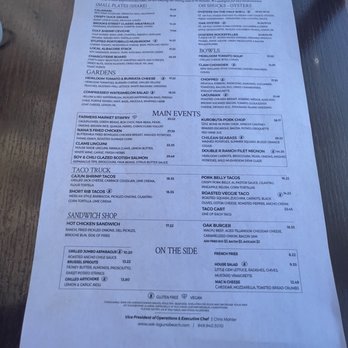 Oak - Menu - front - New American Near Me - Laguna Beach, California Oak - Menu - front - New American Near Me - Laguna Beach, California