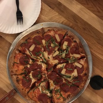 Aviator Pizza & Drafthouse - Pepperoni and Basil pizza, half pineapple. - Pizza Near Me - Austin, Texas