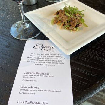 Caprio Cellars - Great wine pairing with food- Cab paired with duck confetti - Wineries Near Me - Walla Walla, Washington