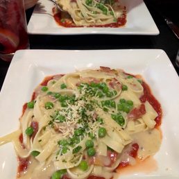 Flat River Grill - Vegan carbonara - pasta, food, pasta dish - New American Near Me - Lowell, Michigan