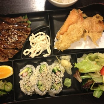 Kanpai - Bento box combo with salad and miso soup $12 - Sushi Bars Near Me - Chula Vista, California