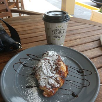 Carmela Coffee - Pompano Beach - Nutella croissant and Mocha Latte - Cafes Near Me - Pompano Beach, Florida
