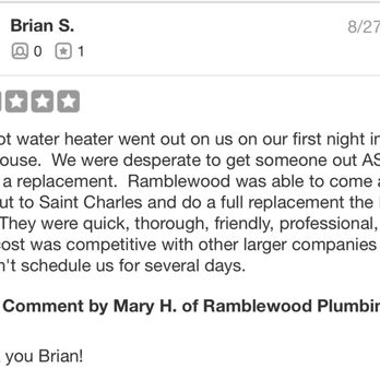 Ramblewood Plumbing - Here's a Yelp review that the algorithm wouldn't post! Scroll for more reviews. - Plumbing Near Me - Dittmer, Missouri Ramblewood Plumbing - Here's a Yelp review that the algorithm wouldn't post! Scroll for more reviews. - Plumbing Near Me - Dittmer, Missouri