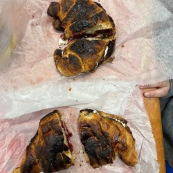 Our Town Bagels & Bakery - Is this was a "toasted croissant w/ cream cheese and jelly " is supposed to look like ? Do better