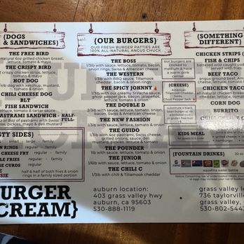 Burger & Cream - Menu 5.24.25 - Sandwiches Near Me - Grass Valley, California
