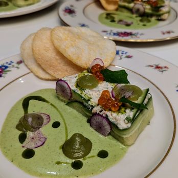 Two Bites - seafood terrine / goddess dressing / shrimp chips - Caterers Near Me Two Bites - seafood terrine / goddess dressing / shrimp chips - Caterers Near Me