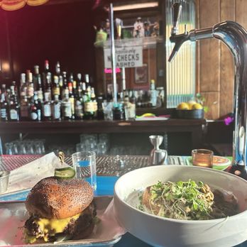 Never Say Dive - Cheeseburger and mushroom toast - Bars Near Me - Cleveland, Ohio