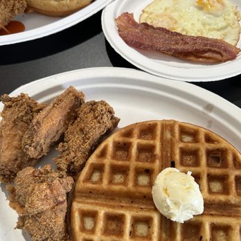 BB's Cafe - Chicken and waffles side of bacon and eggs - Soul Food Near Me - Covina, California