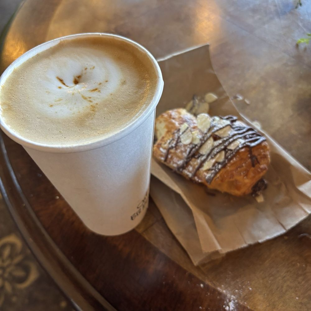 Cedar House - Oatmilk latte and almond chocolate croissant - Coffee & Tea Near Me - Flagstaff, Arizona