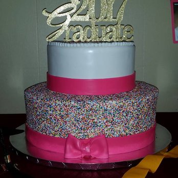 Sweet Eats Bakery - college grad party cake - top layer put on backwards (bow on back of cake instead of on front like bottom) no one noticed. still beautiful! - Bakeries Near Me - Voorhees, New Jersey
