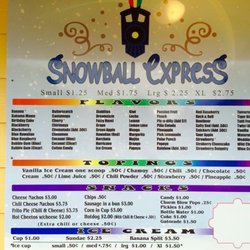 Snowball Express - Menu choices