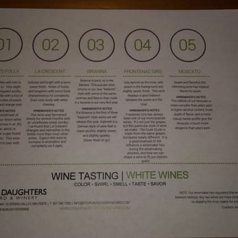 Four Daughter's Winery - Tasting menu up close. - Wineries Near Me - Spring Valley, Minnesota Four Daughter's Winery - Tasting menu up close. - Wineries Near Me - Spring Valley, Minnesota