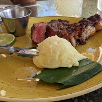 Deck. - Prime rib (medium) and mashed potatoes, $18 from happy hour menu - Hawaiian Near Me - Honolulu, Hawaii Deck. - Prime rib (medium) and mashed potatoes, $18 from happy hour menu - Hawaiian Near Me - Honolulu, Hawaii