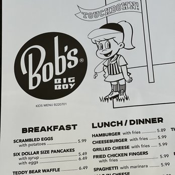 Bob’s Big Boy - Partial Kids Menu 2023. - American Near Me - Burbank, California