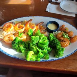 First 3 of unlimited shrimp....tequila lime, grilled and crunchy dragon. My broccoli was steamed to perfection and no salt as requested. First 3 of unlimited shrimp....tequila lime, grilled and crunchy dragon. My broccoli was steamed to perfection and no salt as requested.
