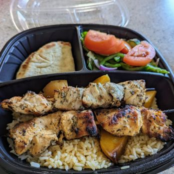 Just Kabobs - Chicken Kabobs dinner comes with rice, potatoes, pita and salad - Greek Near Me - St Charles, Illinois