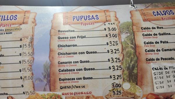 Menu photo 2 Pupuseria Brisas de Acajutla Long Beach, CA