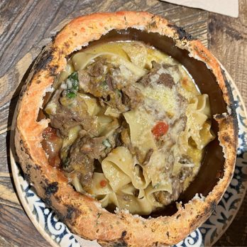 Murivecchi - Tagliatelle with boars meat, backed in pizza crust - Mediterranean Near Me - Barcelona, B