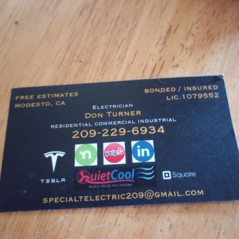 Special T Electric - Back of his business card with information! - Lighting Fixtures & Equipment Near Me