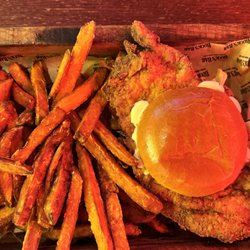 Buck's Bar - "The Mothership" Chicken sandwich with sweet potato fries.
