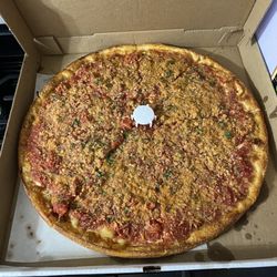 Marinelli’s Pizzeria and Restaurant - Deep Dish Old World Pizza Fresh mozzarella, plum tomato sauce, breadcrumbs, garlic, olive oil, basil and romano. Absolutely incredible