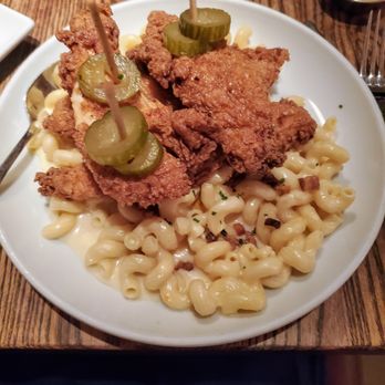 Smithy - Hot Chicken served on homemade mac + cheese (both are lick your plate good!) - Breakfast & Brunch Near Me - Dallas, Texas Smithy - Hot Chicken served on homemade mac + cheese (both are lick your plate good!) - Breakfast & Brunch Near Me - Dallas, Texas