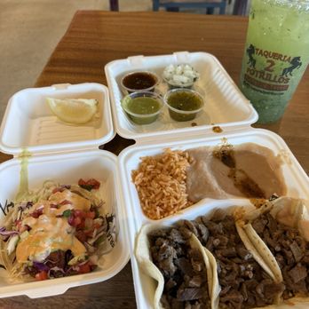 Taqueria 2 Potrillos - Shrimp taco and 3 asada plate and cucumber lime - Mexican Near Me - Ontario, California