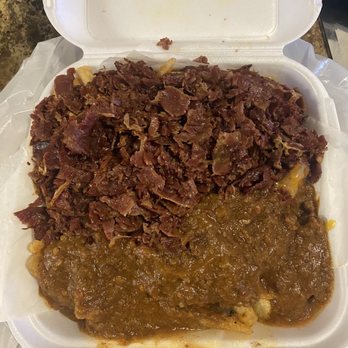 Roundabout grill - Chili Cheese Pastrami Fries with extra chili - Mexican Near Me - Victorville, California Roundabout grill - Chili Cheese Pastrami Fries with extra chili - Mexican Near Me - Victorville, California