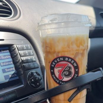 7 Brew Coffee - Build Your Own Latte, size Medium, Salted Carmel & Toasted Mashmallow flavor, Cold Foam, and Carmel Drizzle - Coffee & Tea Near Me - Dyer, Indiana