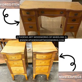 A Phoenix Art Woodworks - Worn desk turned into beautiful nightstands - Furniture Reupholstery Near Me - Wheeling, Illinois