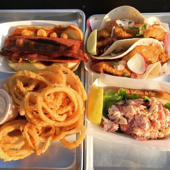 the knack - Onion rings, bacon dog, fish tacos, and lobster roll. - Seafood Near Me - Orleans, Massachusetts the knack - Onion rings, bacon dog, fish tacos, and lobster roll. - Seafood Near Me - Orleans, Massachusetts