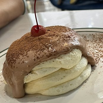 Basilur - Tiramisu Souffle Pancake with raw dough and chocolate coffe power and blob. - Coffee & Tea Near Me - Buena Park, California
