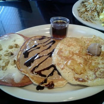 Seven Mile Cafe - Pancake sampler - red velvet, peanut butter chocolate and pineapple upside down - Breakfast & Brunch Near Me - Denton, Texas Seven Mile Cafe - Pancake sampler - red velvet, peanut butter chocolate and pineapple upside down - Breakfast & Brunch Near Me - Denton, Texas