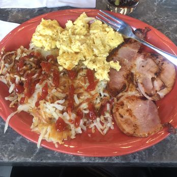 Yours Truly Restaurants - Scrambled eggs, ham and well done hash browns - American Near Me - Beachwood, Ohio
