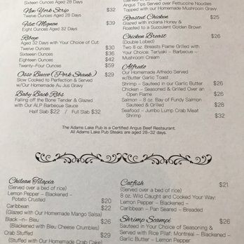 Adams Lake Pub - Menu 8/2020 - American Near Me - Wolcottville, Indiana