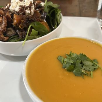 Four Cafe - 1/2 salad (Warm Fall) and 1/2 soup (Kabocha Squash) - New American Near Me - Los Angeles, California Four Cafe - 1/2 salad (Warm Fall) and 1/2 soup (Kabocha Squash) - New American Near Me - Los Angeles, California