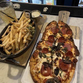 Prospect Five Points - Truffle fries and Sydney Flatbread (no mushrooms on half per our request) - Tapas/Small Plates Near Me - Jacksonville, Florida
