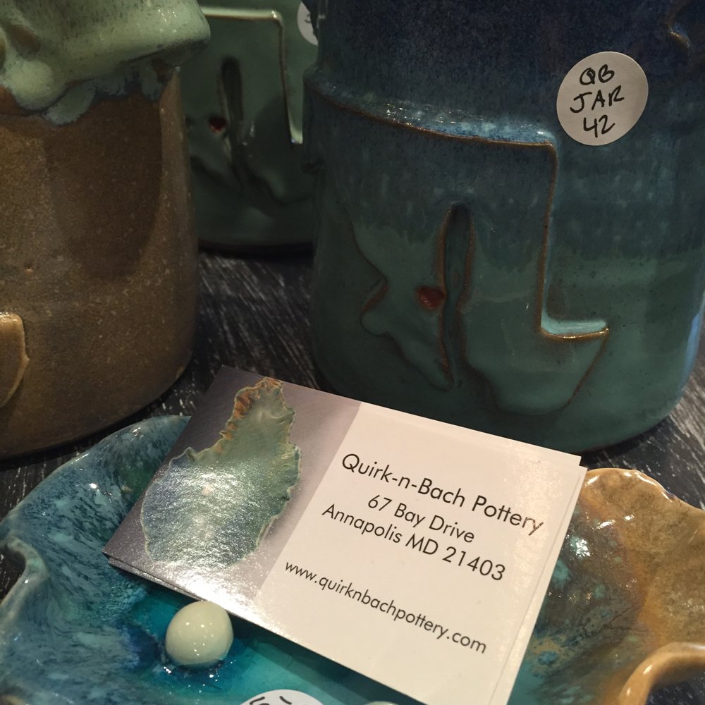 Local by Design - I love that the artists' business cards are often displayed with their products.  The pottery of Quirk-n-Batch is pretty and practical. - Jewelry Near Me - Annapolis, Maryland