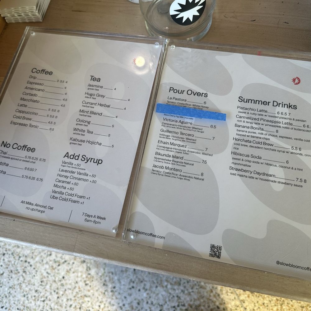 Slow Bloom Coffee - Menu August 2025 - Coffee & Tea Near Me - Redlands, California Slow Bloom Coffee - Menu August 2025 - Coffee & Tea Near Me - Redlands, California