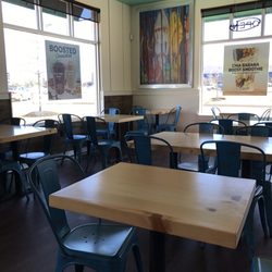 Inside seating, there's also tall bar tables.