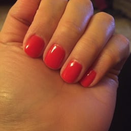Vickys work Ferrari red gel manicure. Vickys work Ferrari red gel manicure.