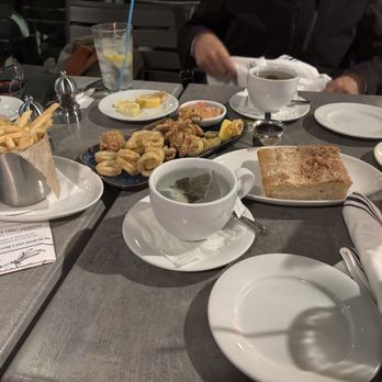 BellaBrava - Tampa - Hot tea. French fries, calamari and bread with garlic and oil to start - Bars Near Me - Tampa, Florida