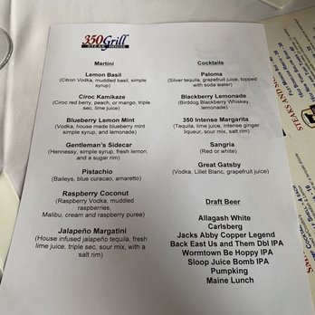 350 Grill - Drink menu - New American Near Me - Springfield, Massachusetts