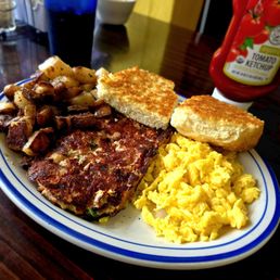 Grilled Homemade Biscuit (request they grill it you're in for a treat!), tasty home fires breakfast and the best incredible homemade hash