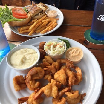 Iguanas - Fried shrimp dinner (best shrimp ever) & Blackened Mahi Mahi Sandwich! Yum! - Seafood Near Me - St. Simons, Georgia